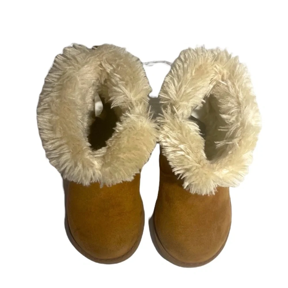 Brown Booties Warm  Winter Fur Cuff Boots Sherpa Lined Girls Size 5